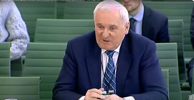 Bertie Ahern at the 'Exiting the European Union Committee' in the House of Commons on 13th February 2019