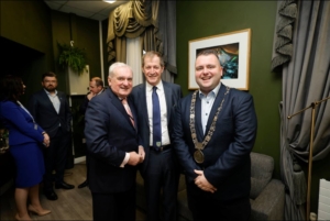 Bertie Ahern, Alastair Campbell and Lord Mayor Councillor Daithí de Róiste at Financial Services Insights Series in Mansion House