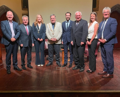 Bertie Ahern at the 25th Anniversary of the death of Mr Jack Lynch with students from 95th Session of the Law Society, University College Cork