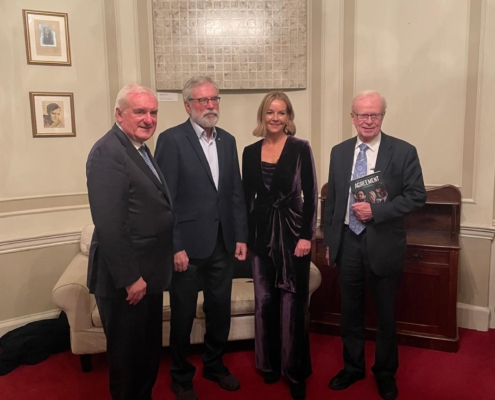 Bertie Ahern in conversation with Gerry Adams, Claire Byrne and Reg Empey at the Gate Theatre